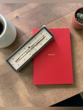 Kate Spade Gold/White Polka Dot Pen with Notebook (lined paper) set - NEW